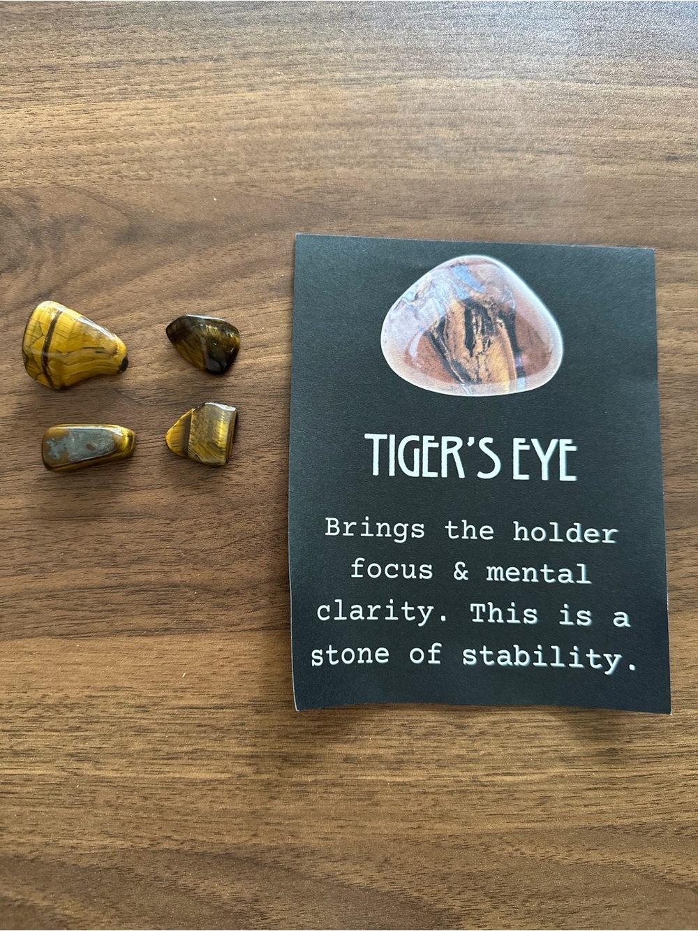 4 pcs Tumbled Tiger's Eye Stones with Info Card - Golden Brown